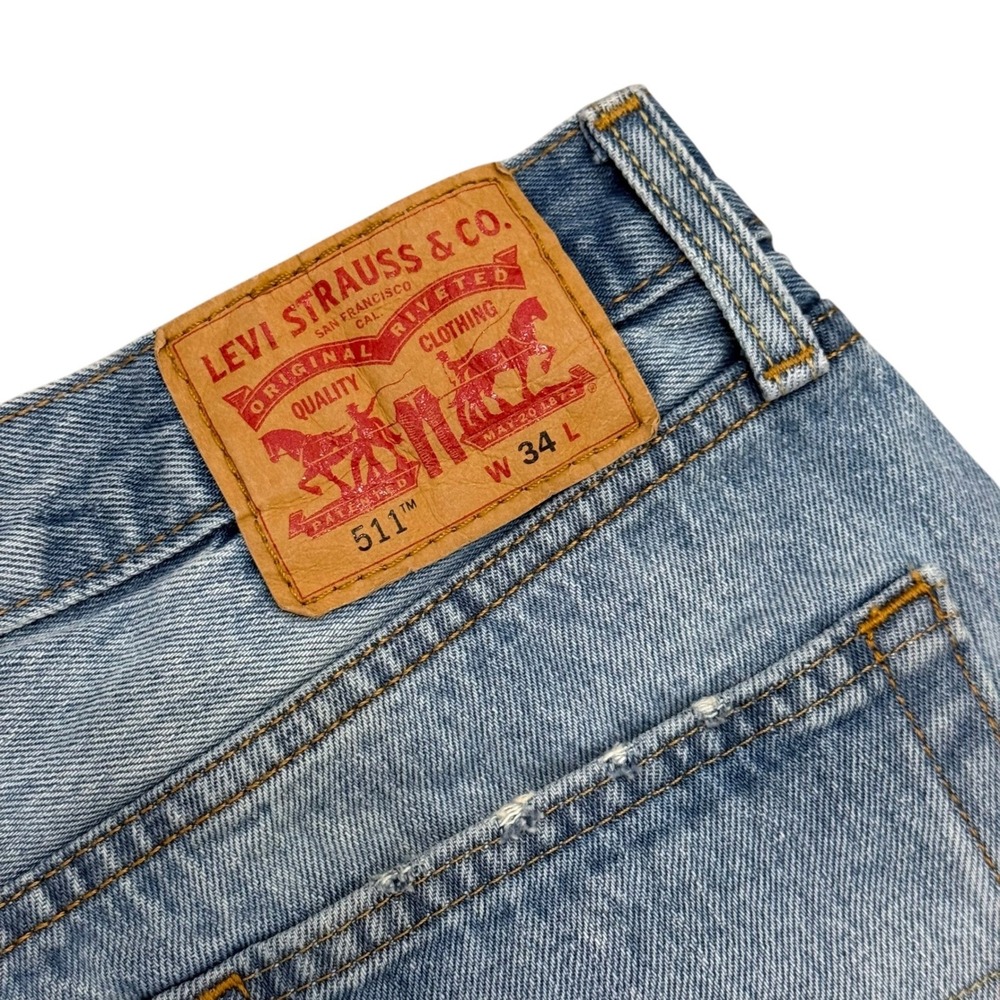 Levis 511 Mens Slim Fit Distressed‎ Denim Shorts Light Wash Blue W34 Cut Off